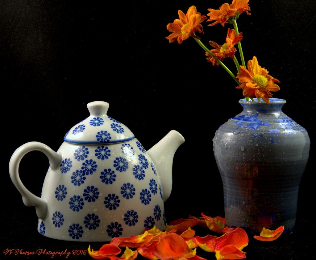 Blue Teapot and Orange Floweers  11-1-2016.jpg