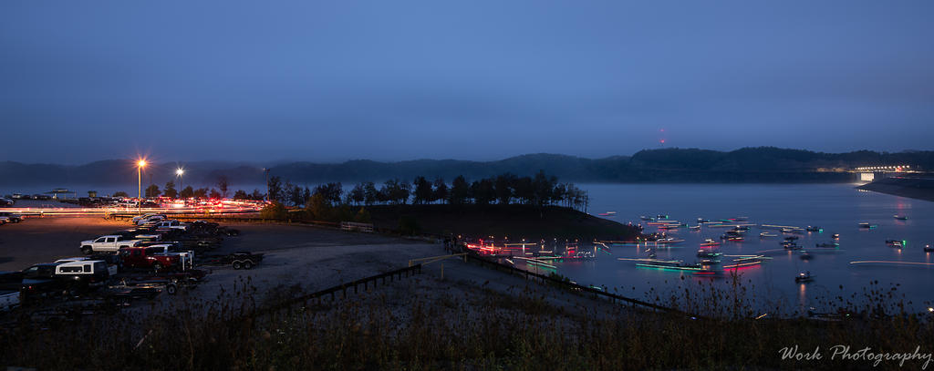 This is the start of the Bradley Roy HS/JR Open Fishing tournament at Lake Cumberland on October 12.  There were 115 contestants entered in the tournament. It was quite a site to see that many boats launching and waiting for the start of the tournament at 7:00 am.