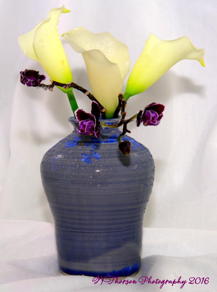 PurpleOrchids, White Lillies, Blue Vase 10-16-2016.jpg