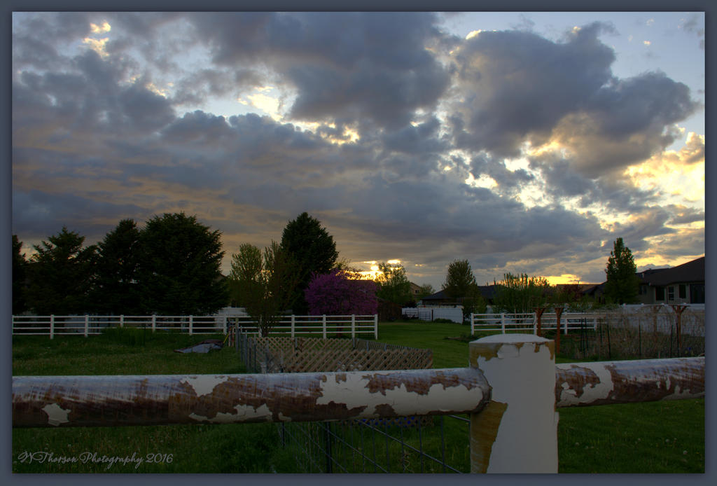 Sunset with Two White Fences  4-26-2016.jpg