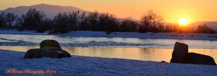 Sunset on the Pond with a Rainbow on a Rock.jpg